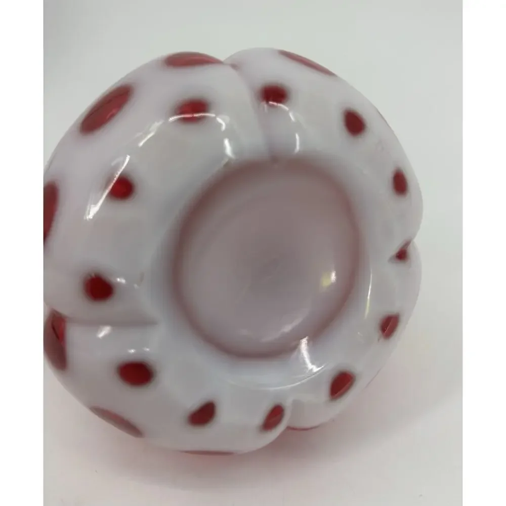 Vtg Fenton Art Glass Coin Dot Cranberry Opalescent Barber Bottle W/ Stopper